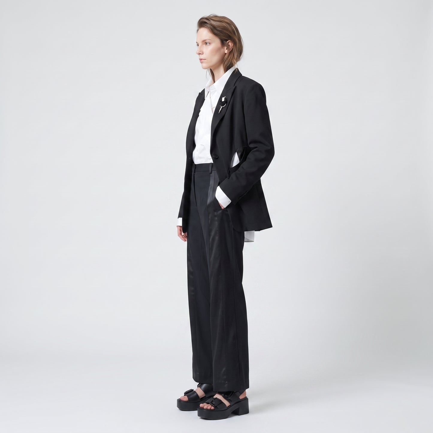 Tailored Satin-Paneled Black Trousers
