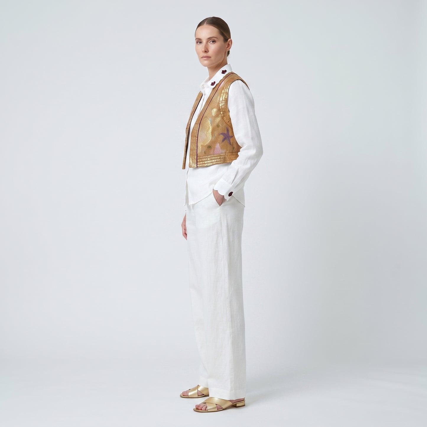 Metallic Floral Brocade Vest