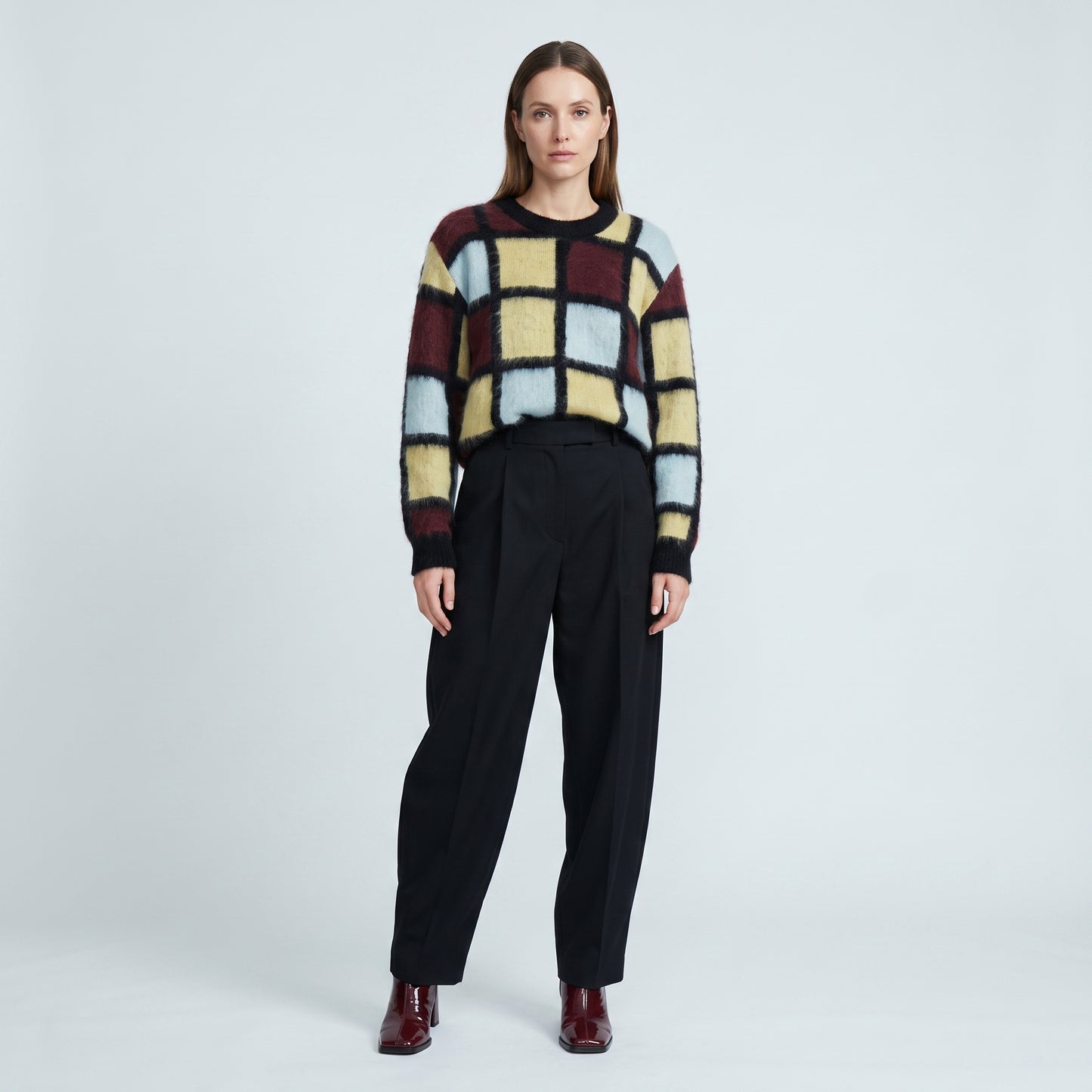 Checkered Brushed Mohair Sweater