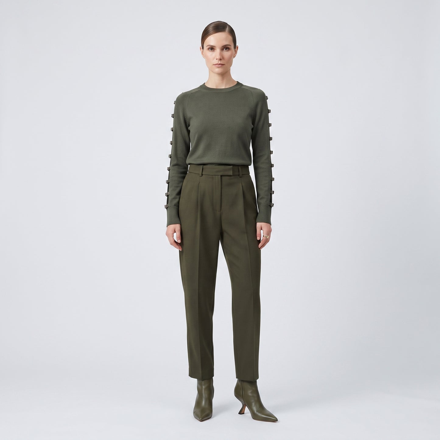 Buckle Detail Olive Knit Sweater