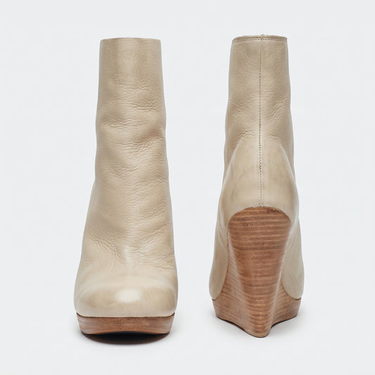 Sculptural Leather Wedge Ankle Boots