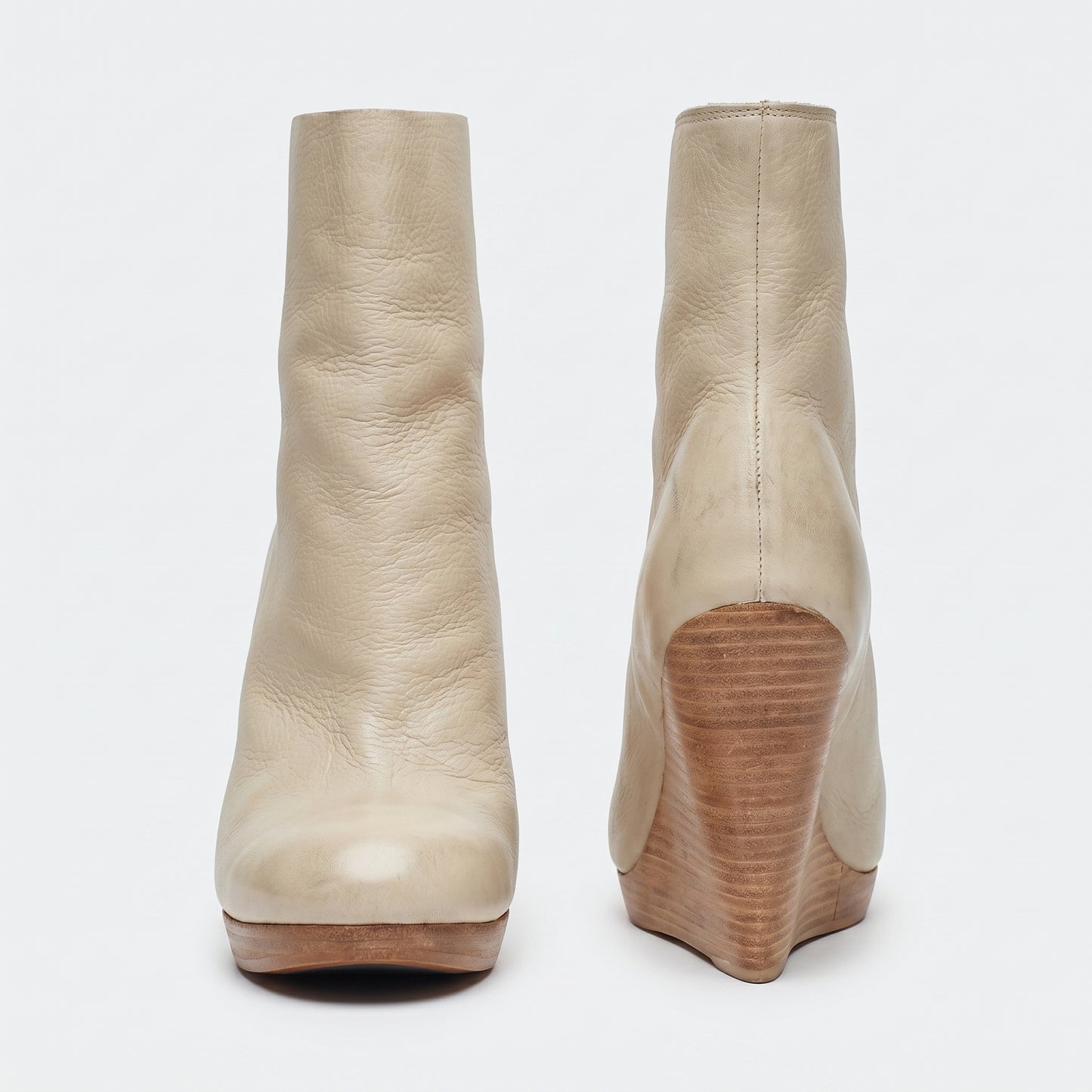 Leather Wedge Mid-Calf Boots