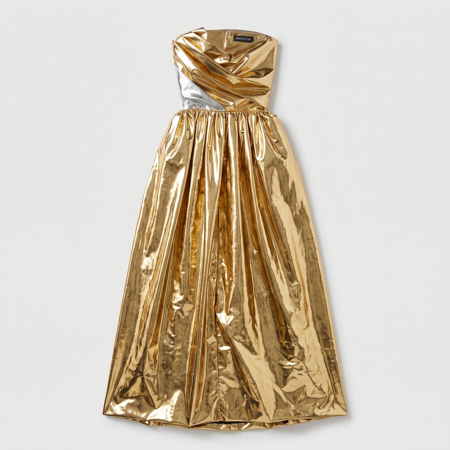 Metallic Gold Strapless Evening Gown
