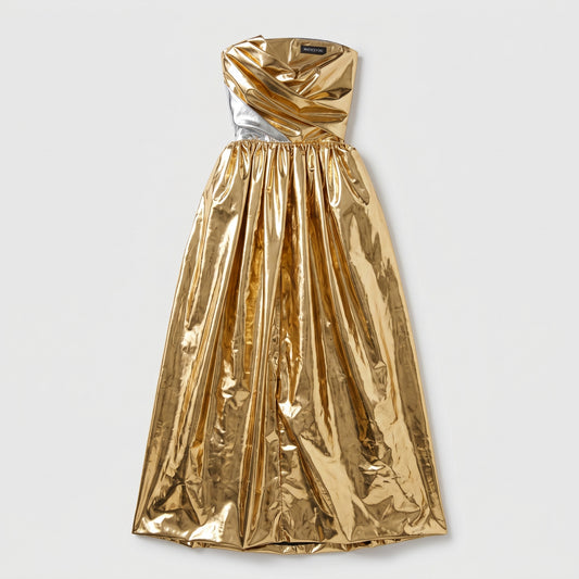 Metallic Gold Strapless Evening Gown