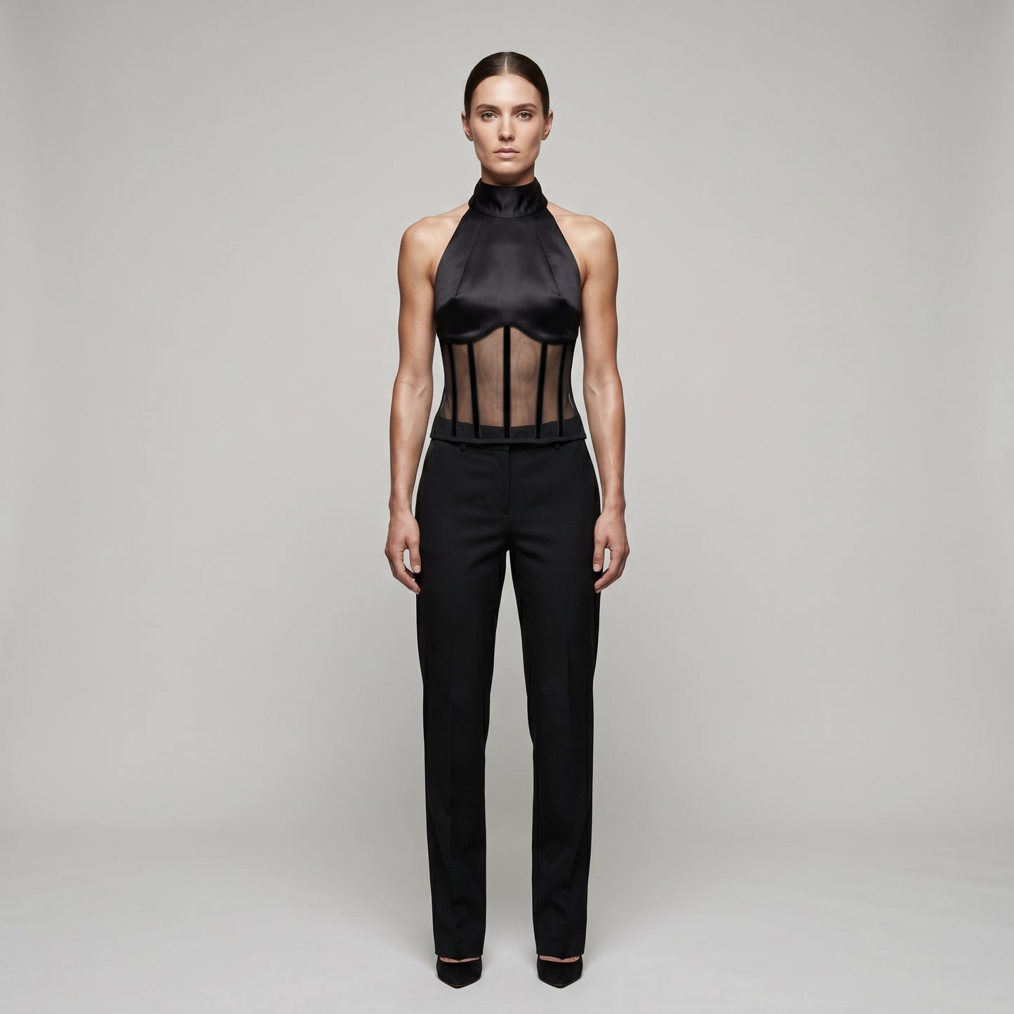 Structured Black Halter Corset