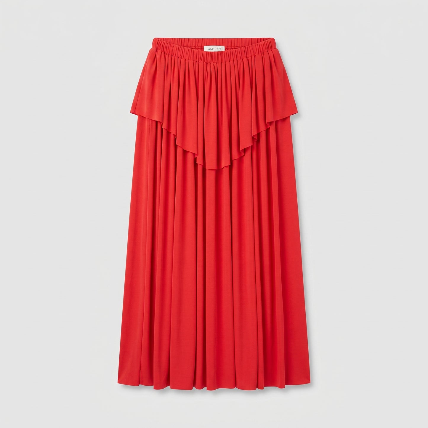 Red Pleated Ruffle Maxi Skirt