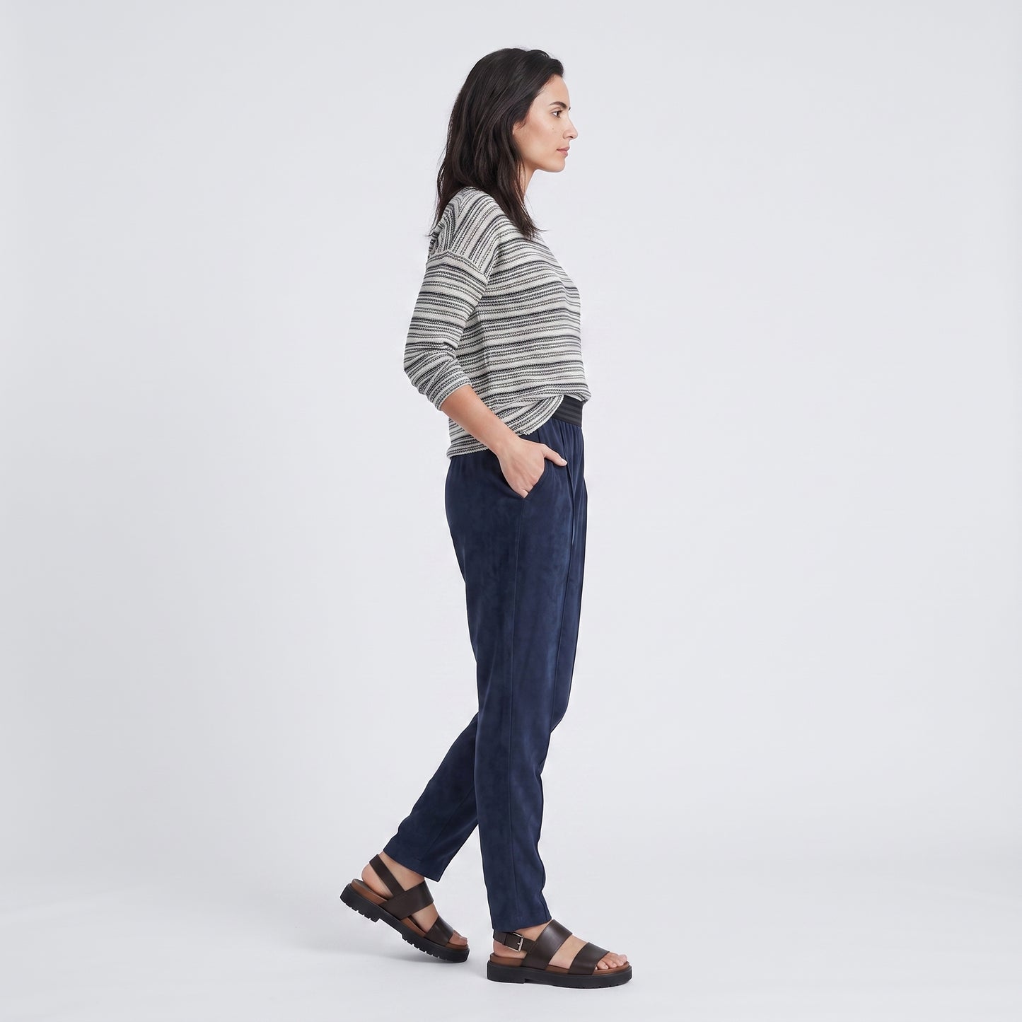 Navy Suede Jogger Trousers