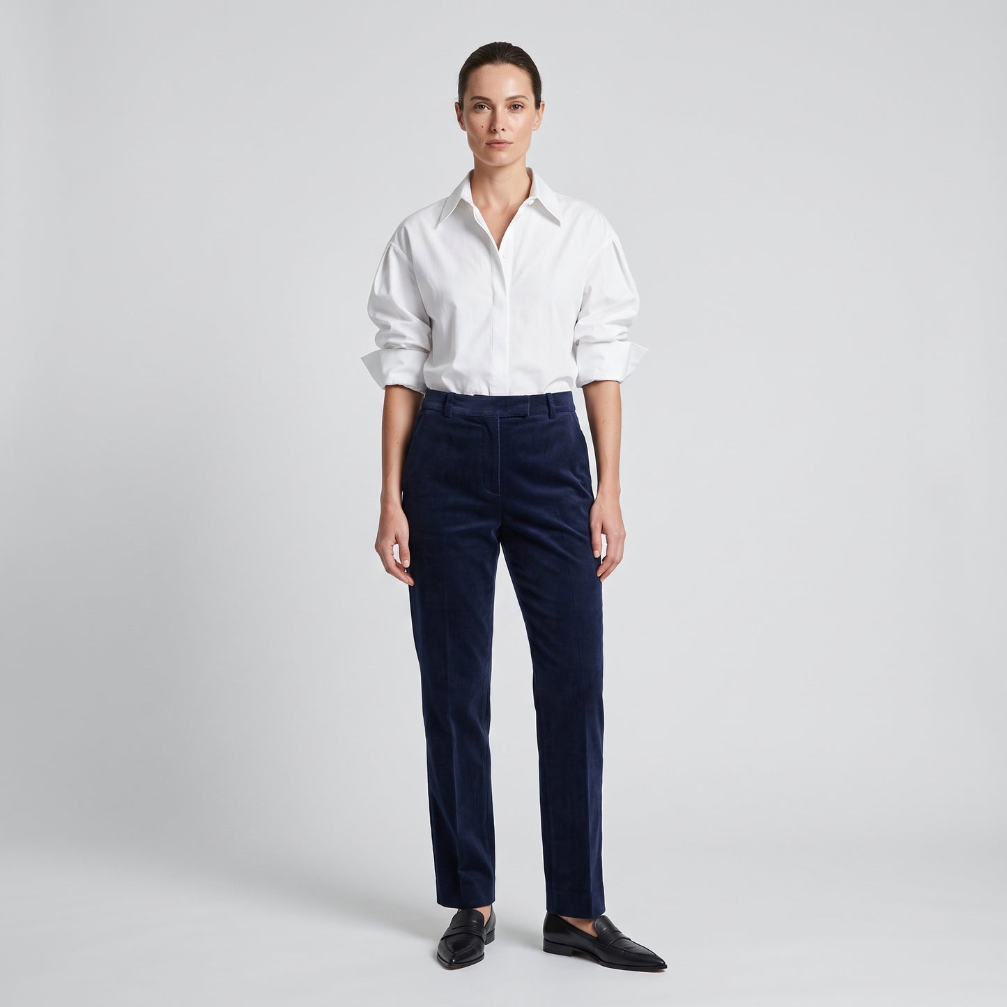 Navy Corduroy Tailored Trousers