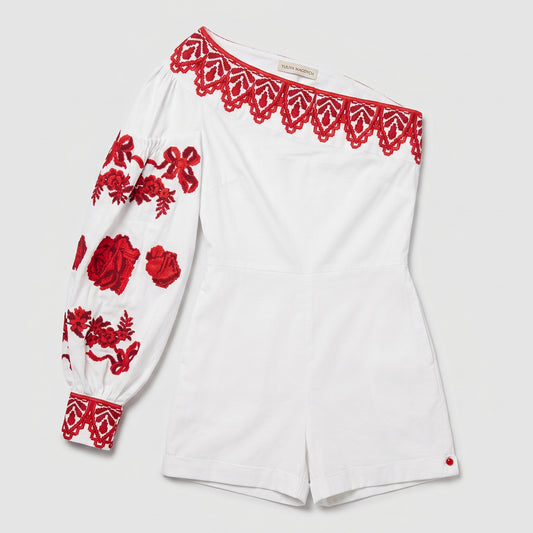 One Shoulder Embroidered Playsuit