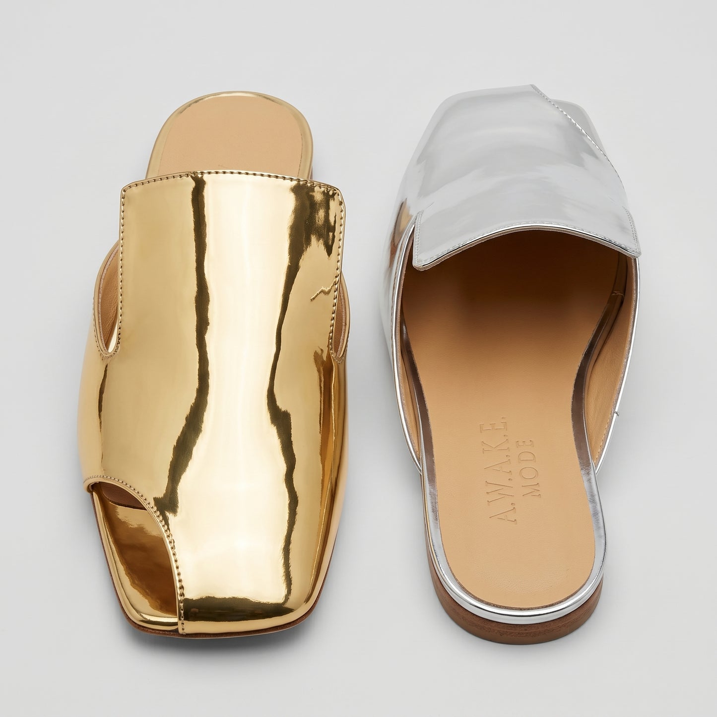 Mismatched Metallic Leather Mules