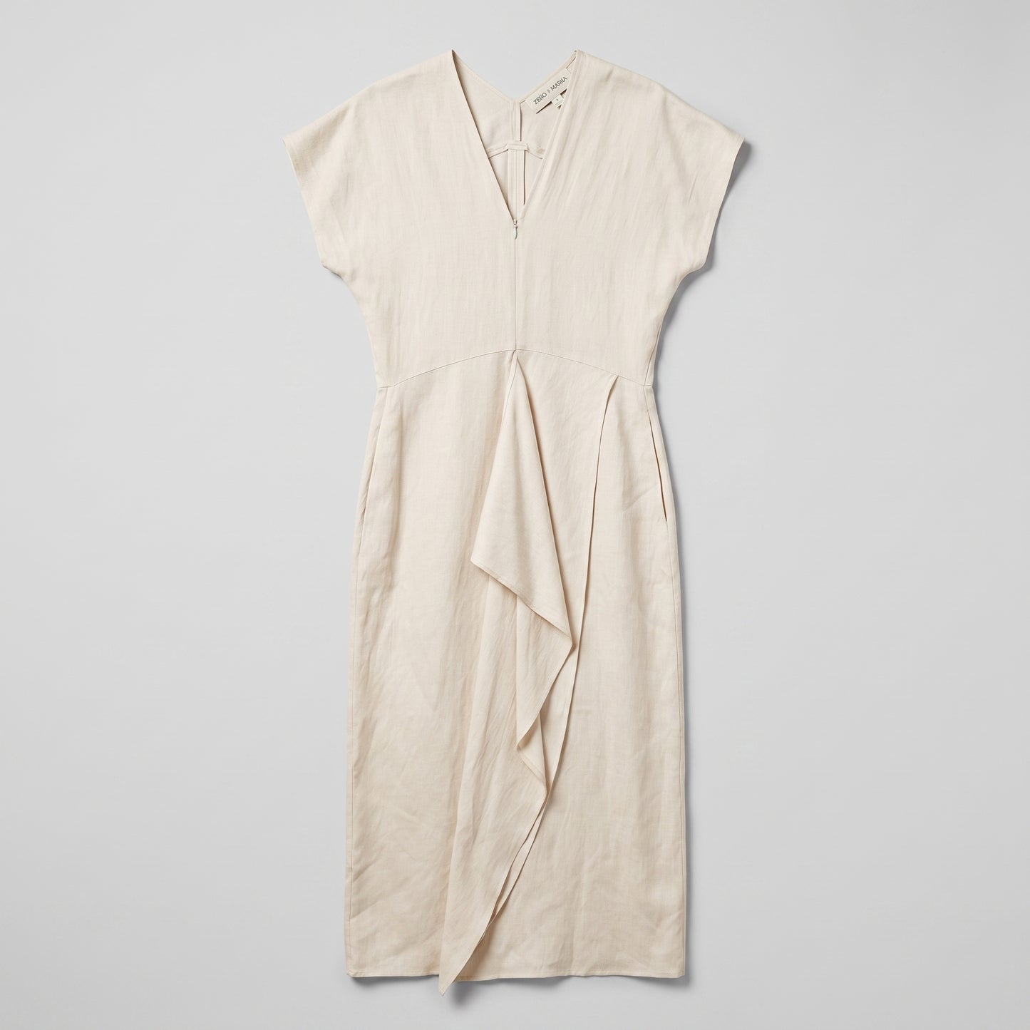 Draped Linen Midi Dress