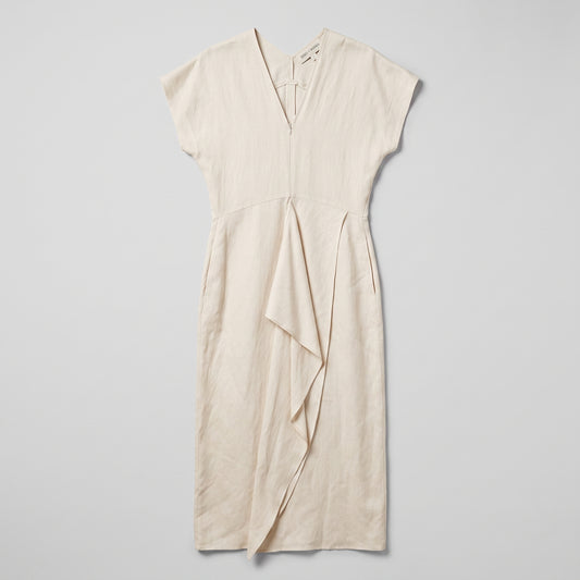 Draped Linen Midi Dress