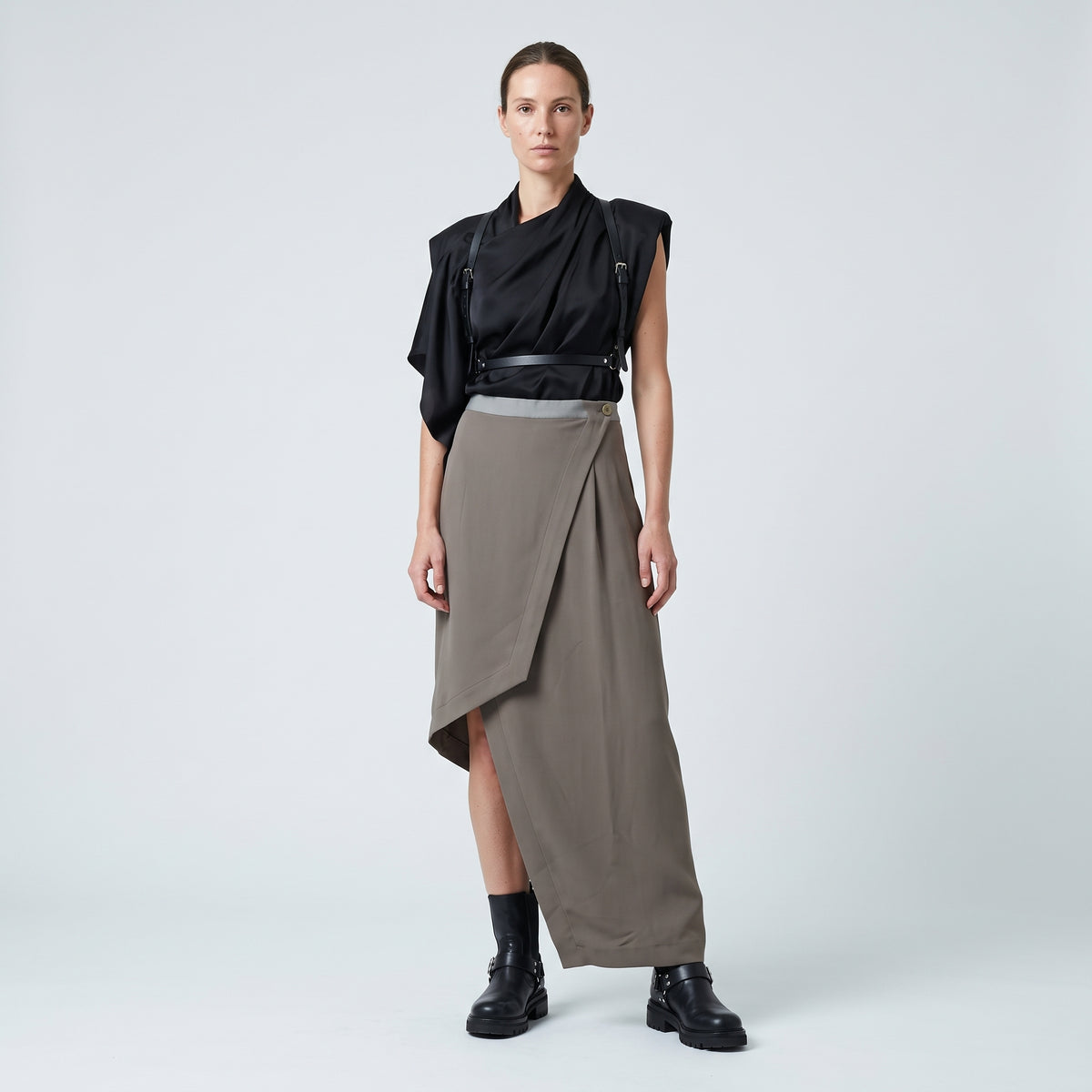Asymmetric Wrap Midi Skirt