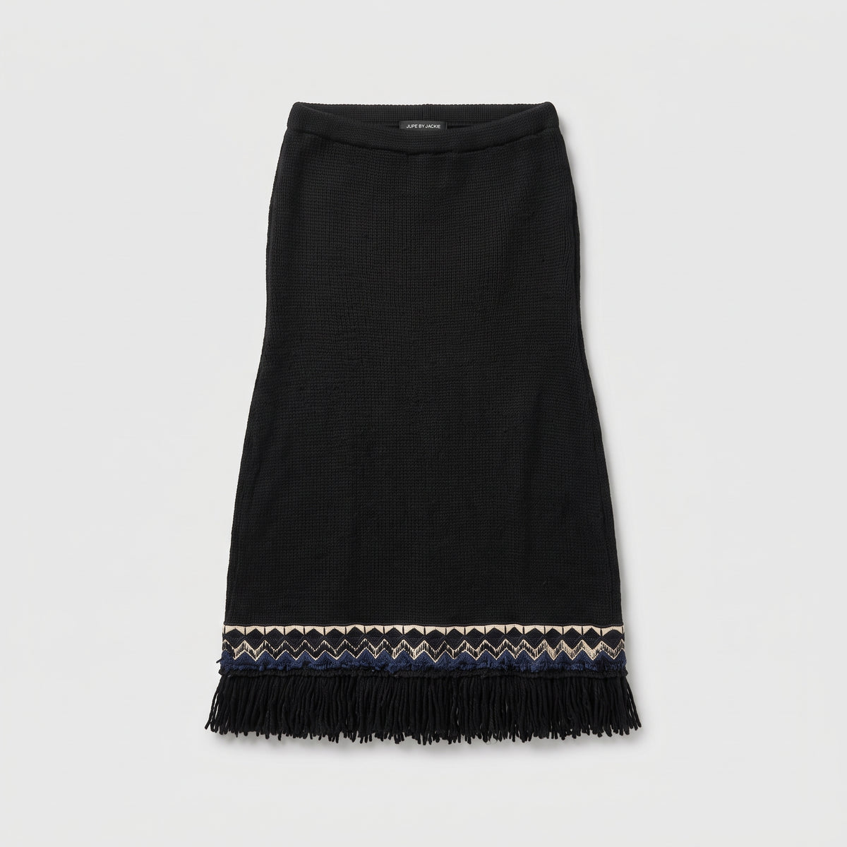 Embroidered Fringe Knit Midi Skirt