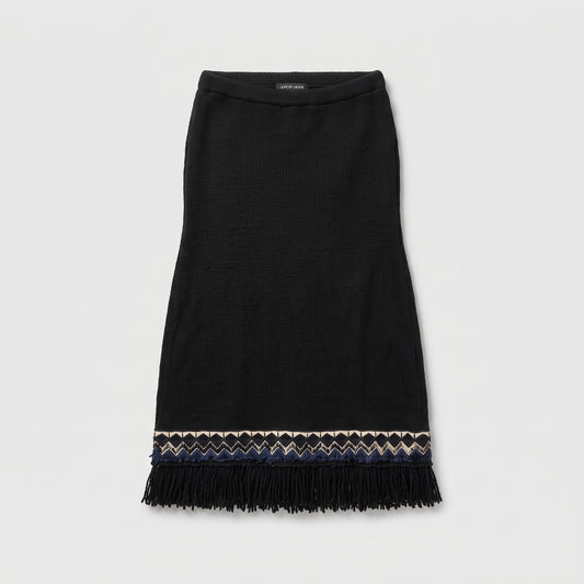 Embroidered Fringe Knit Midi Skirt
