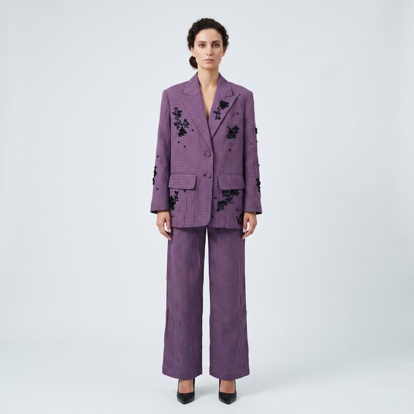 Embellished Checked Tailored Blazer