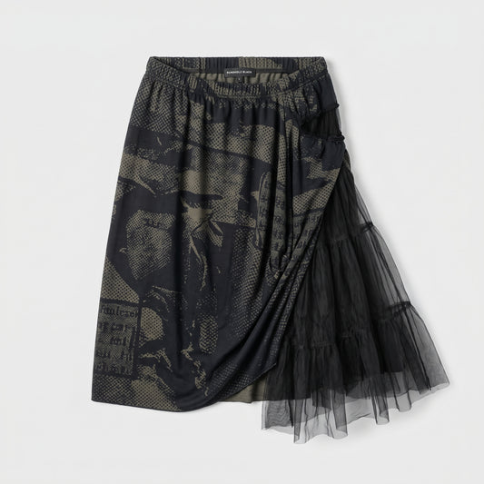 Graphic Print Tulle Layered Skirt