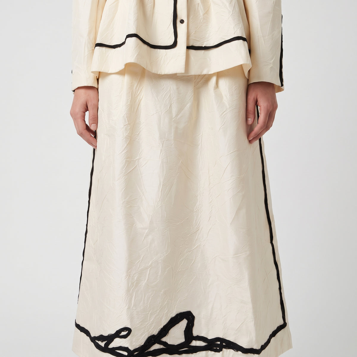 Contrast Trim Midi A-Line Skirt