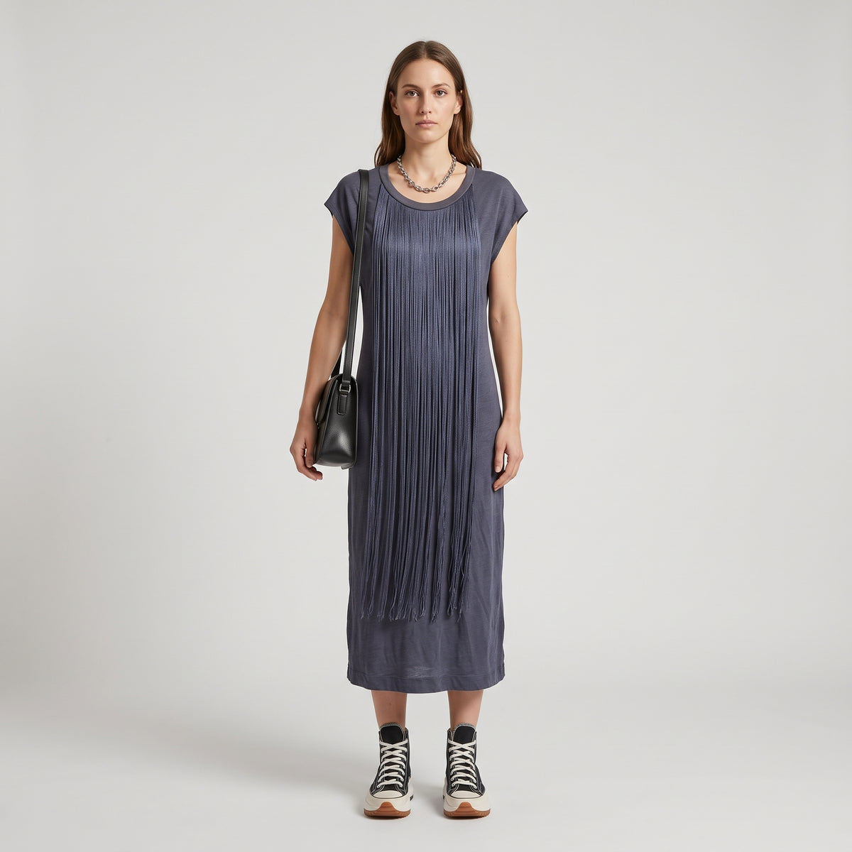 Fringed Cotton Shift Dress