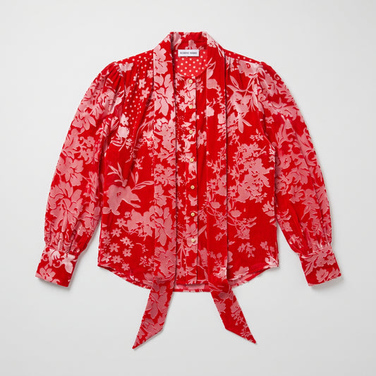 Floral Velvet Tie-Neck Blouse