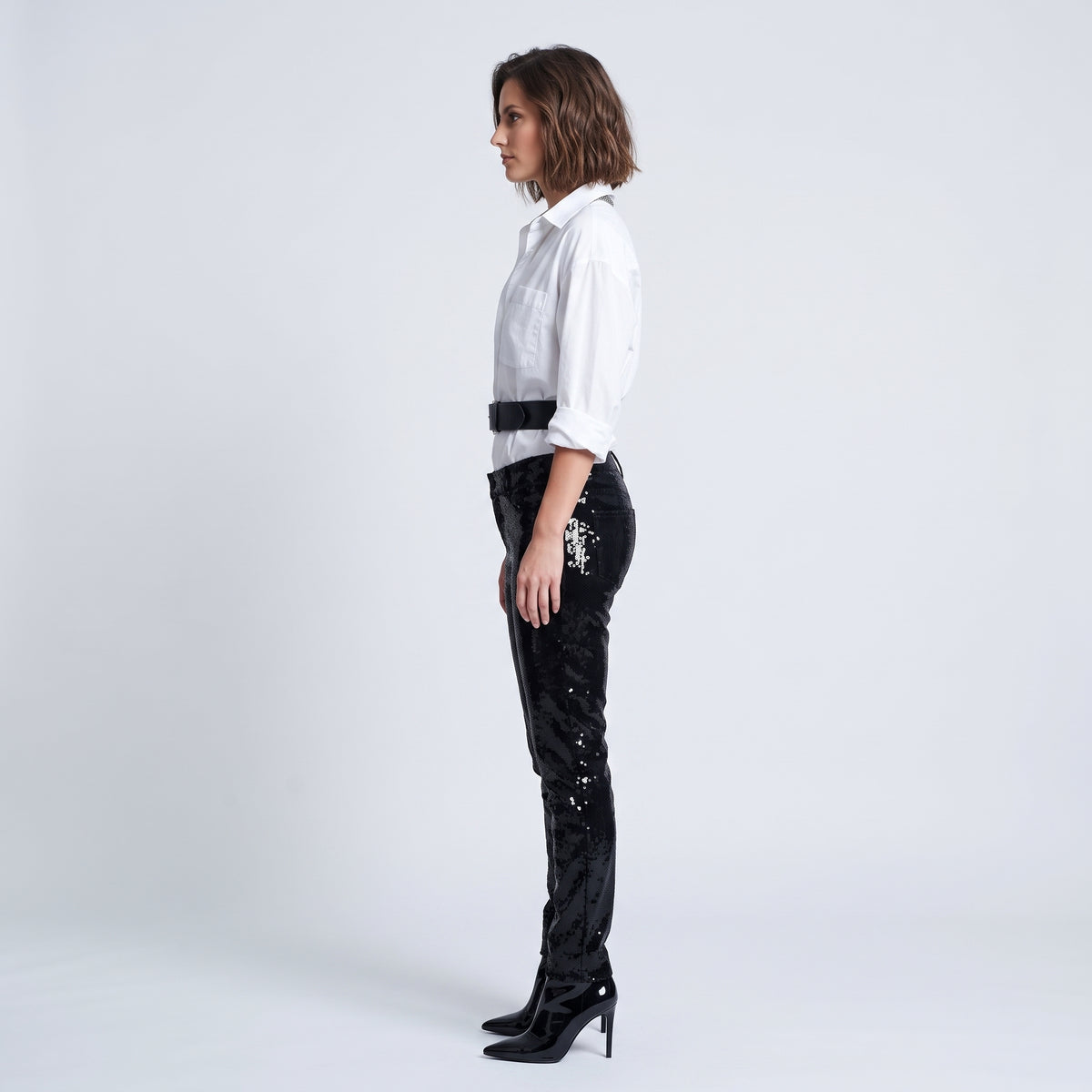 Black Sequin Tailored Trousers