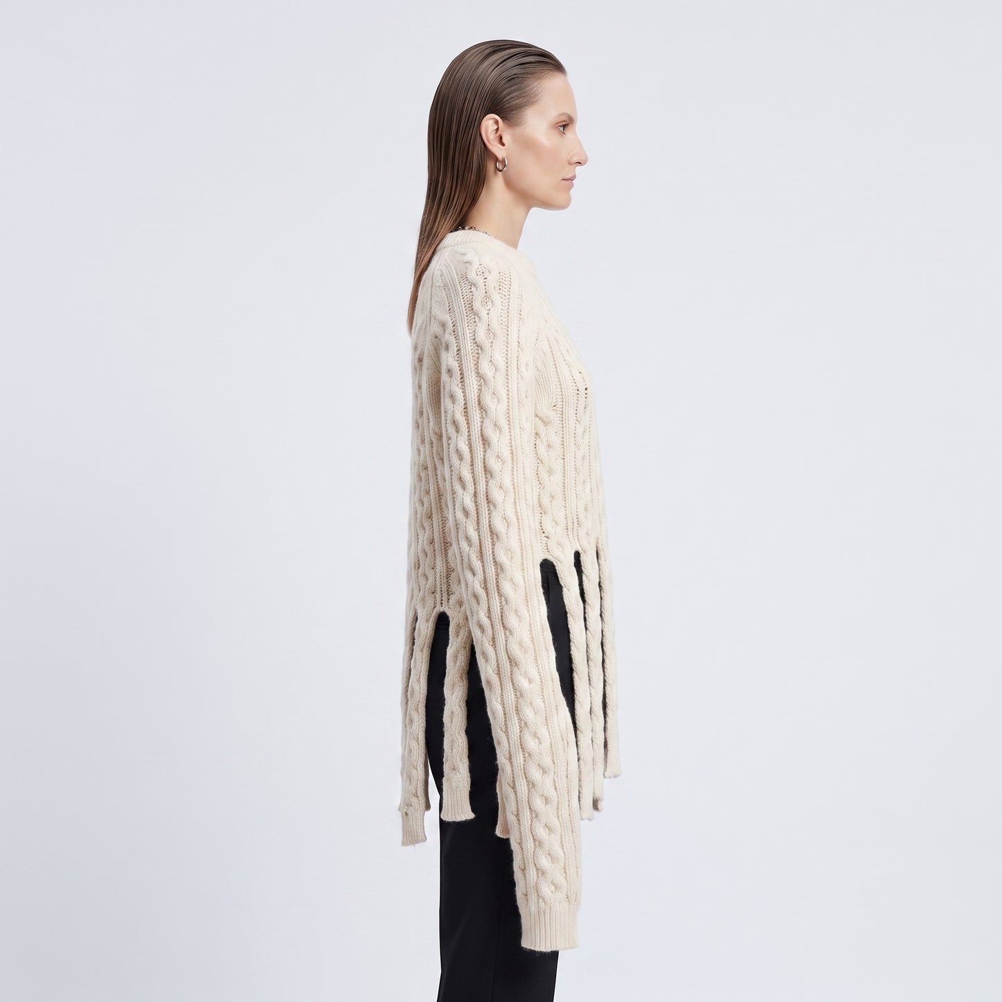 Cable Knit Fringe Hem Sweater