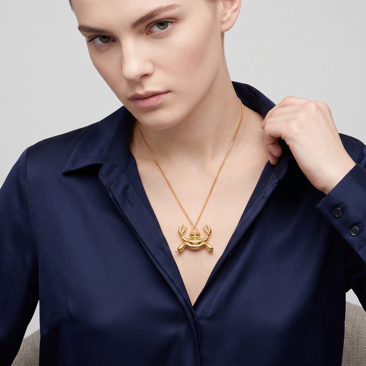 Sculptural Gold Crab Pendant Necklace