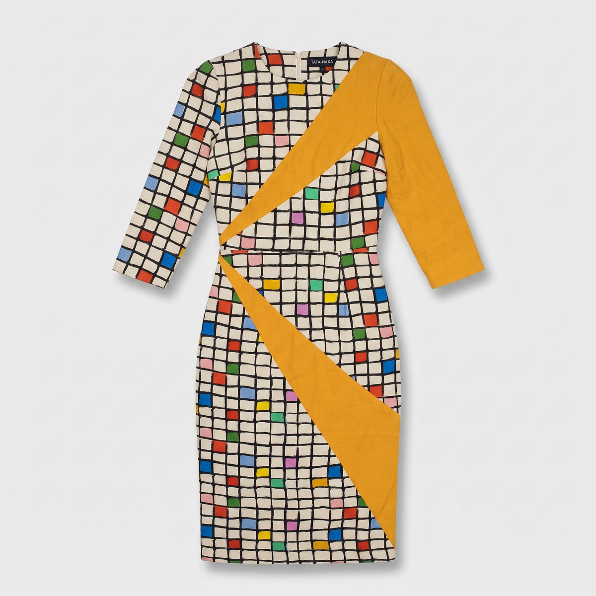 Graphic Grid Panel Sheath Dress