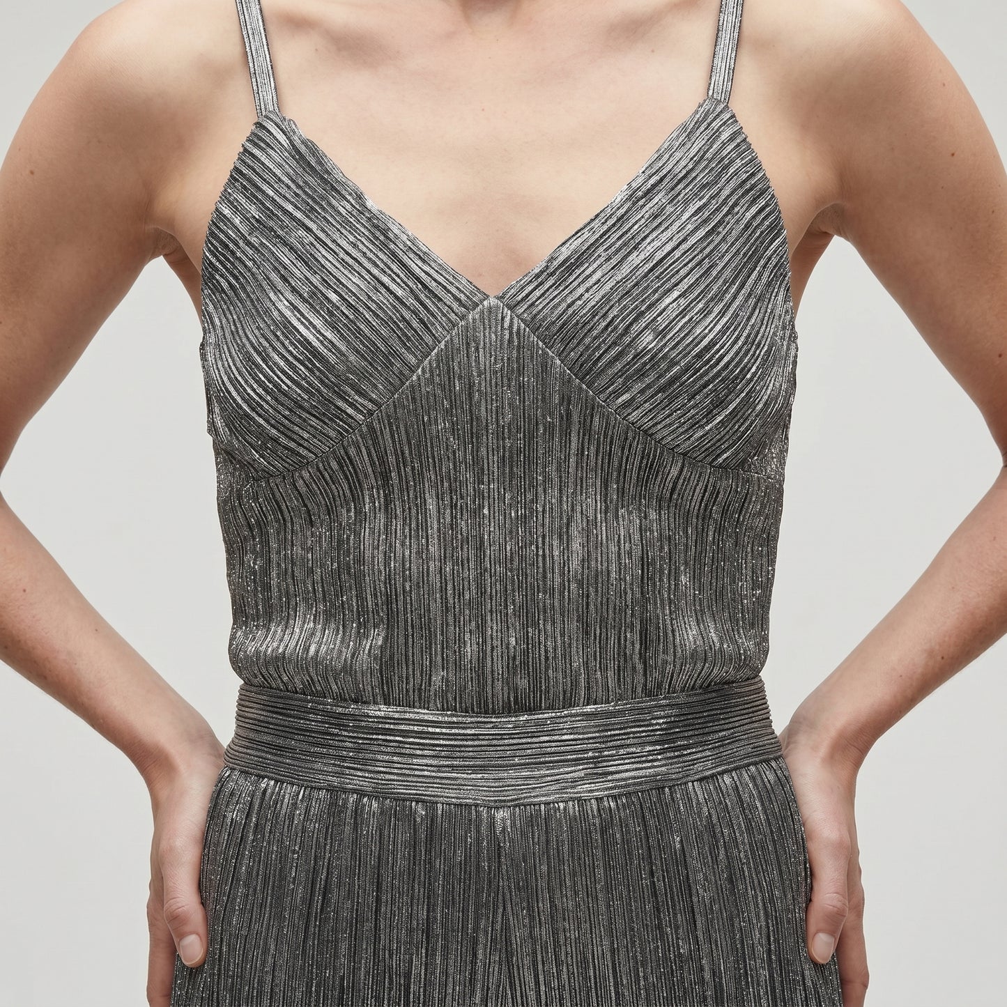 Metallic Pleated Flared Trousers