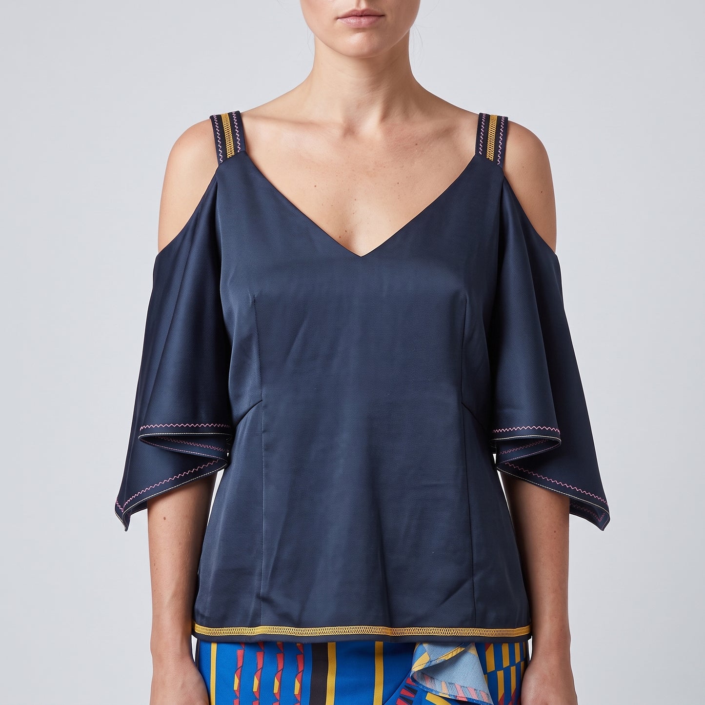 Cold Shoulder Embroidered Blouse