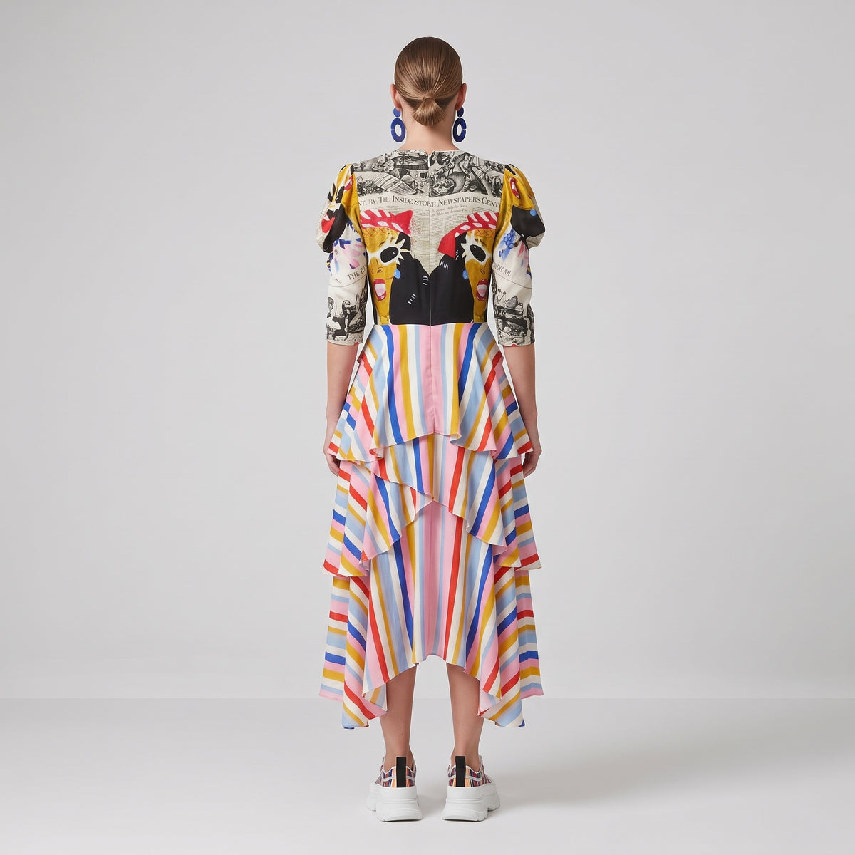 Graphic Print Ruffled Midi Dress