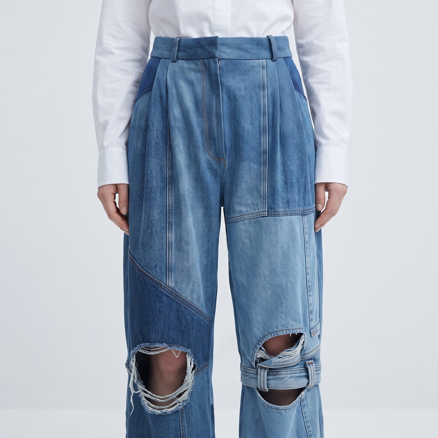 Deconstructed Pleated Denim Trousers
