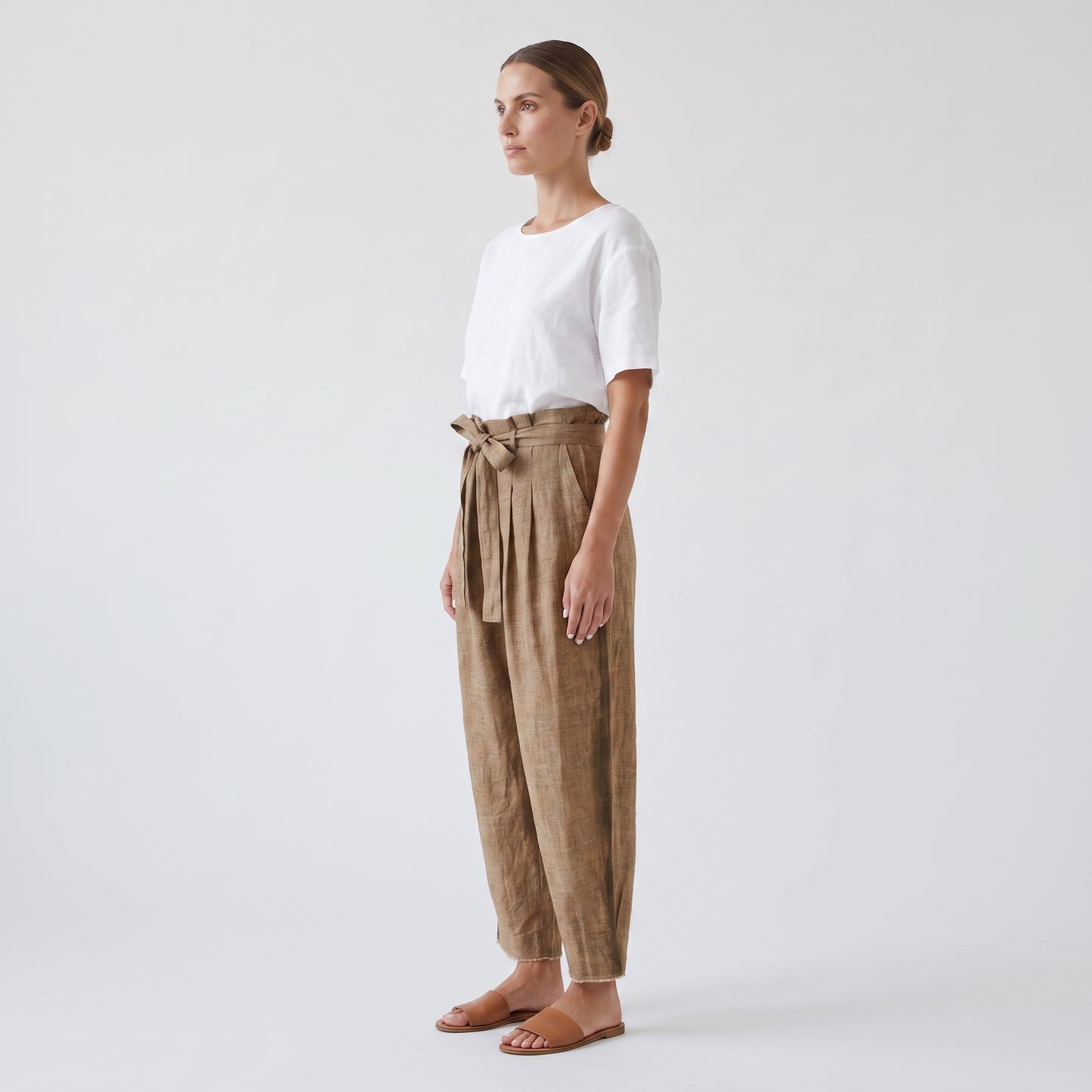 High-Waisted Linen Tie Trousers