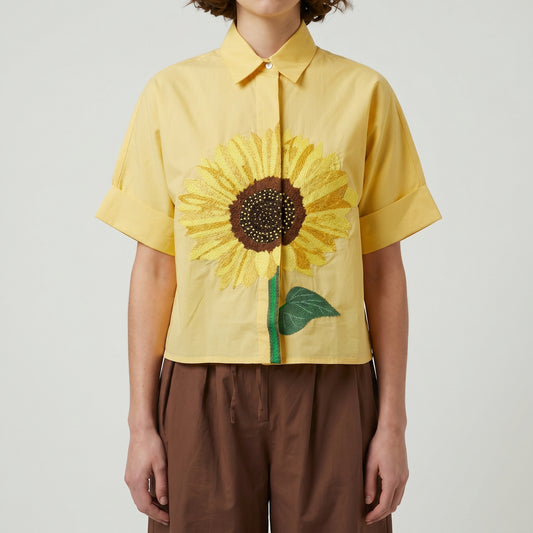 Embroidered Sunflower Cotton Shirt