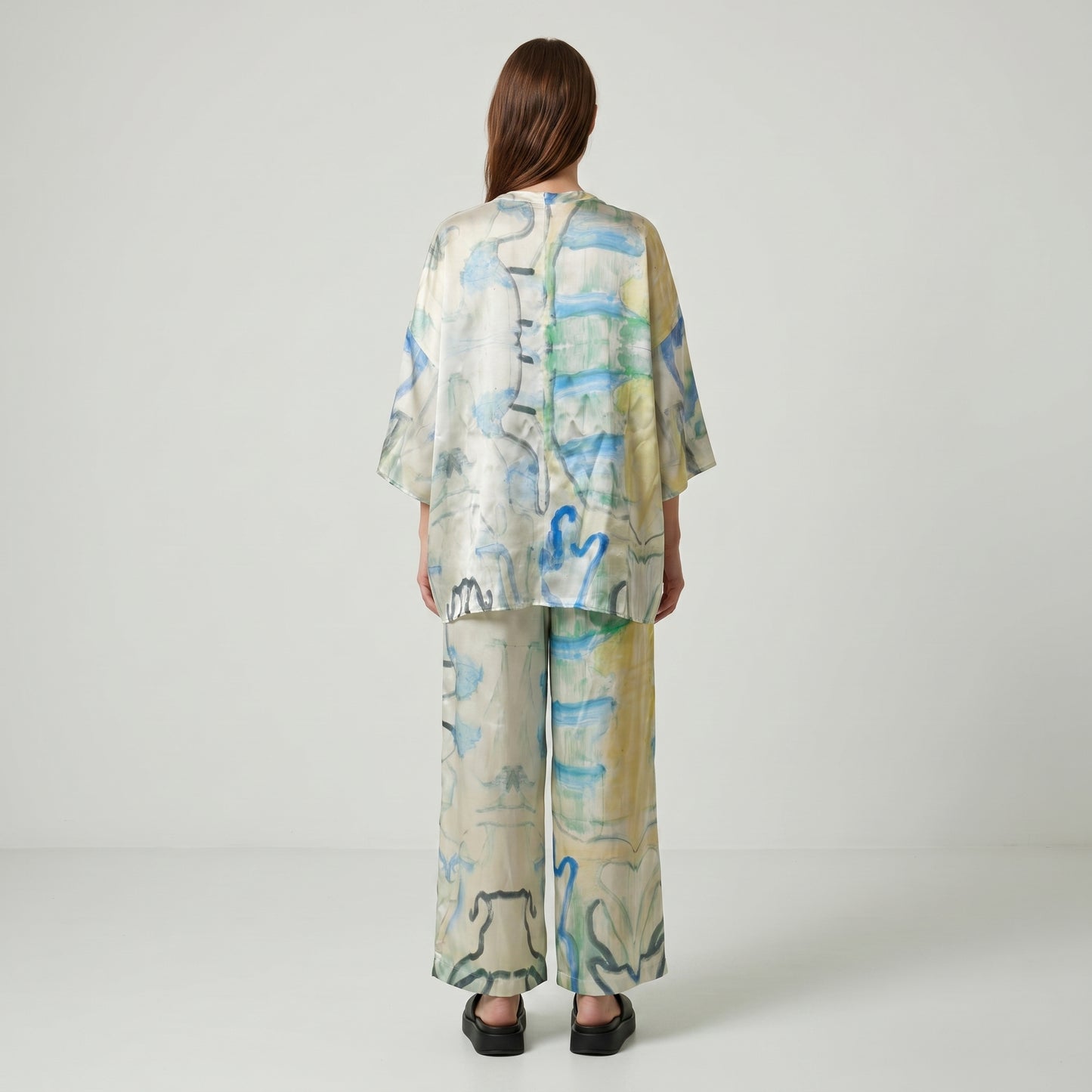 Abstract Print Silk Oversized Top