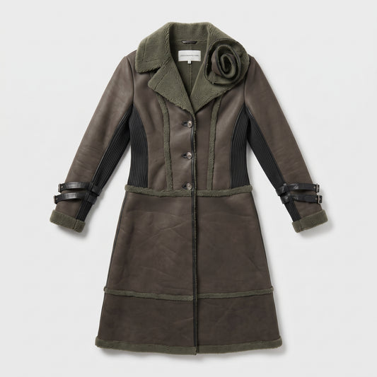 Shearling Paneled Floral Detail Coat