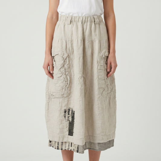Textured Linen Cargo Midi Skirt