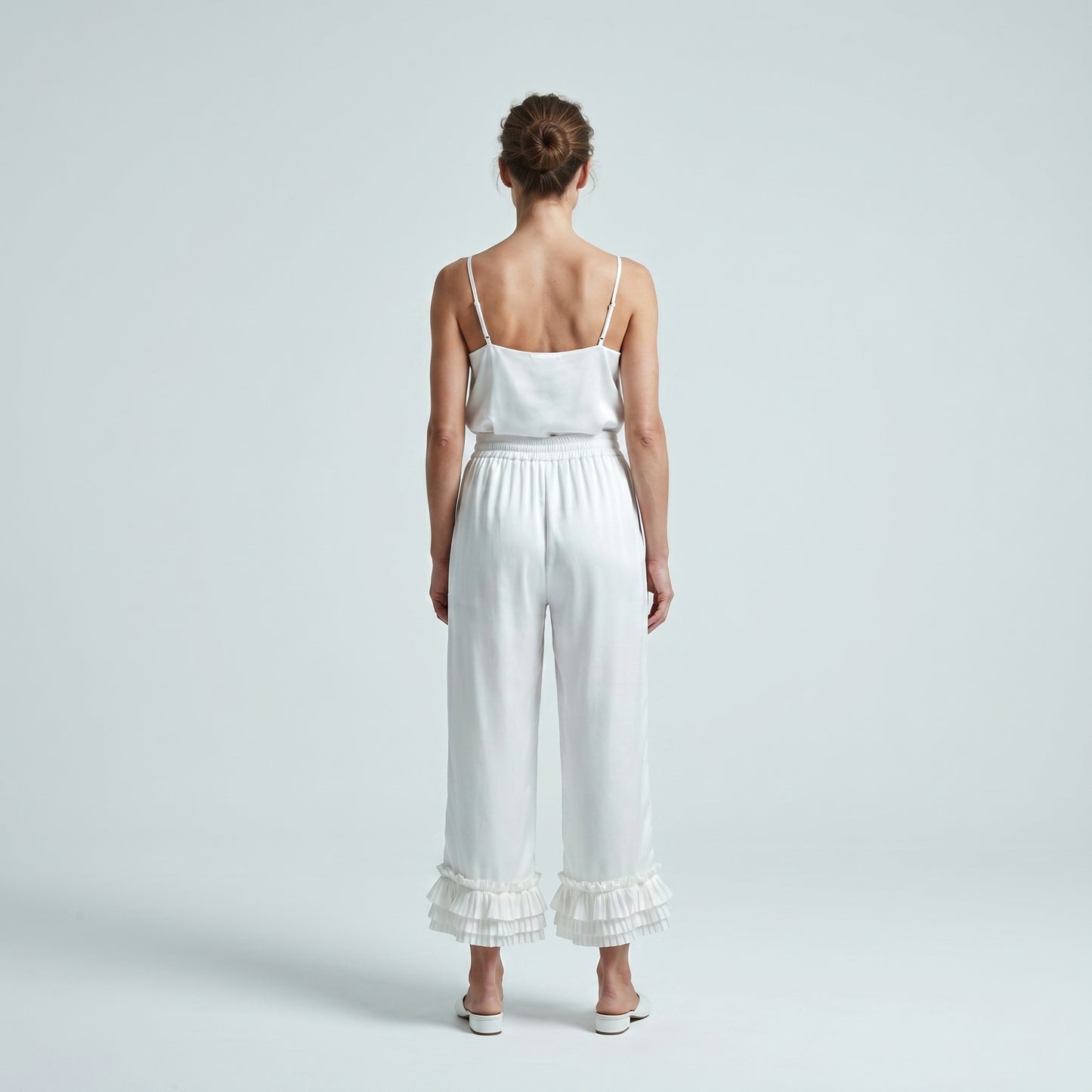 Pleated Ruffle Wide Leg Trousers