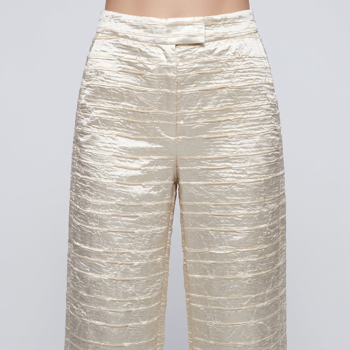 Metallic Crinkled Wide-Leg Trousers