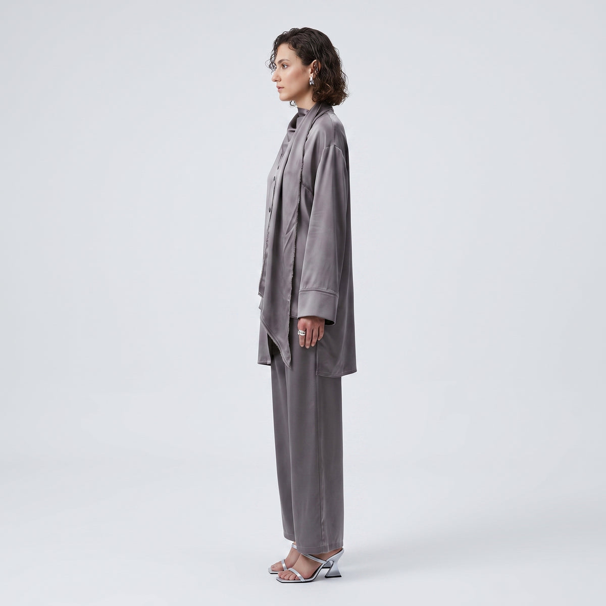 Satin Drape Detail Silk Blouse