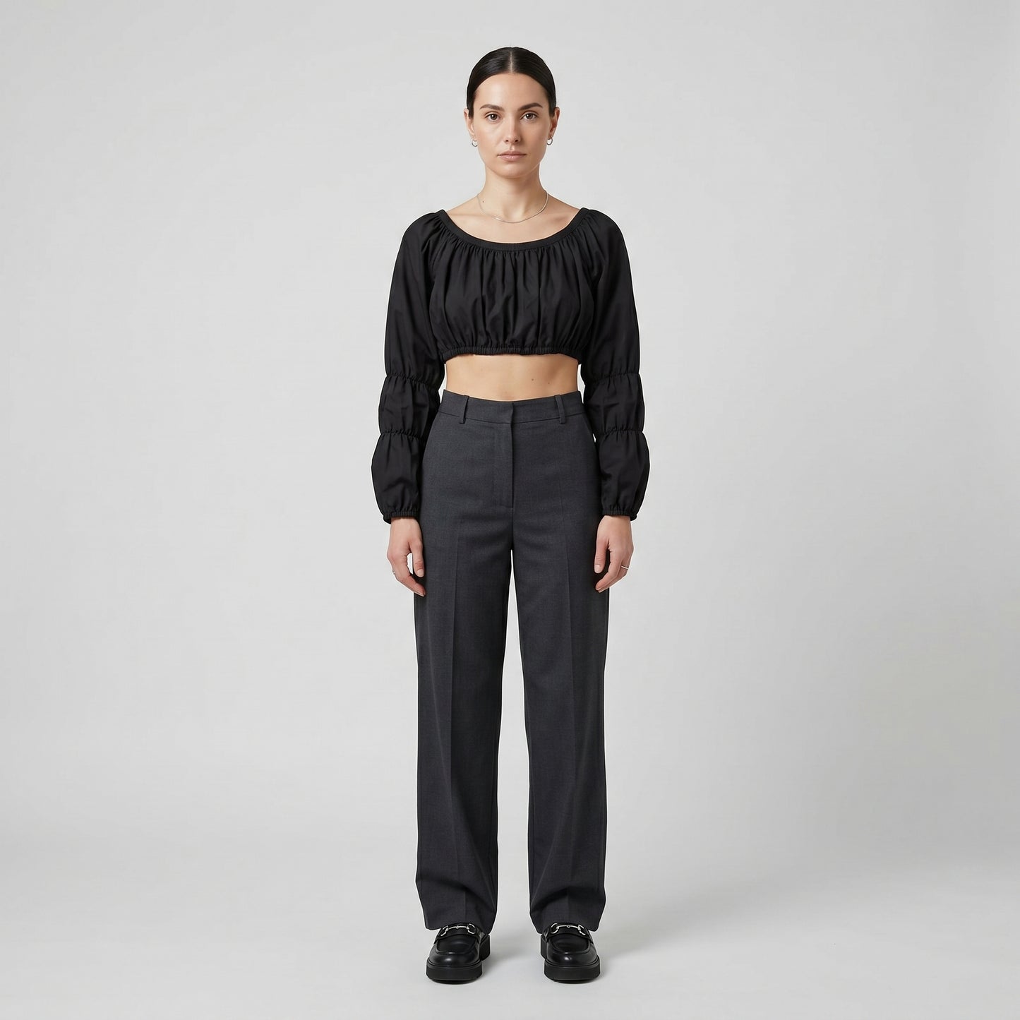 Black Ruched Cropped Blouse