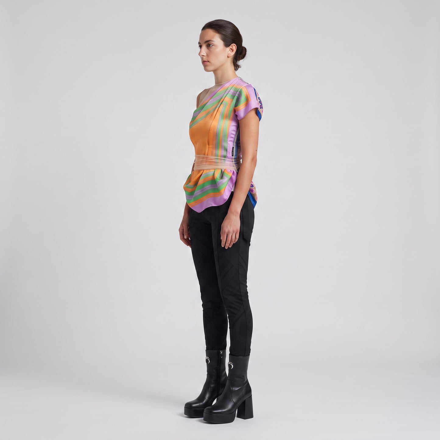 Abstract Print Draped Silk Top