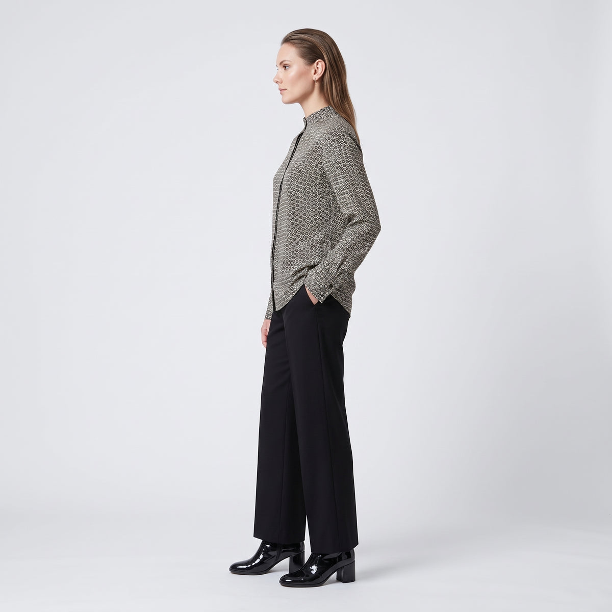 Geometric Print Mandarin Collar Shirt