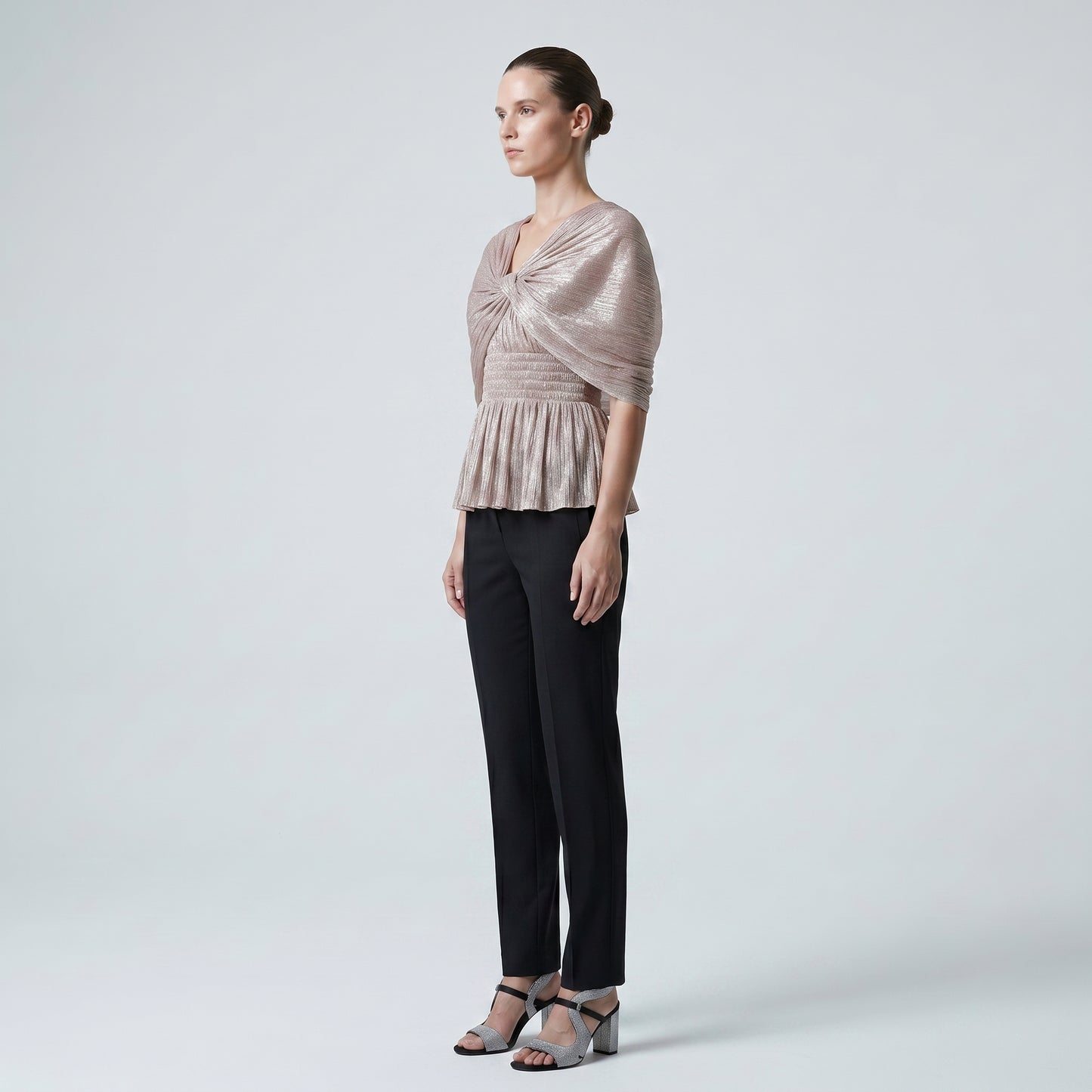 Metallic Pleated V-Neck Top
