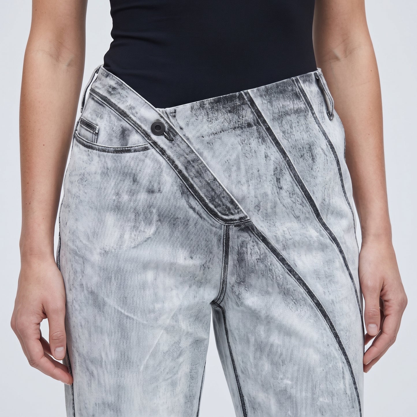 Asymmetric Acid Wash Wide Jeans