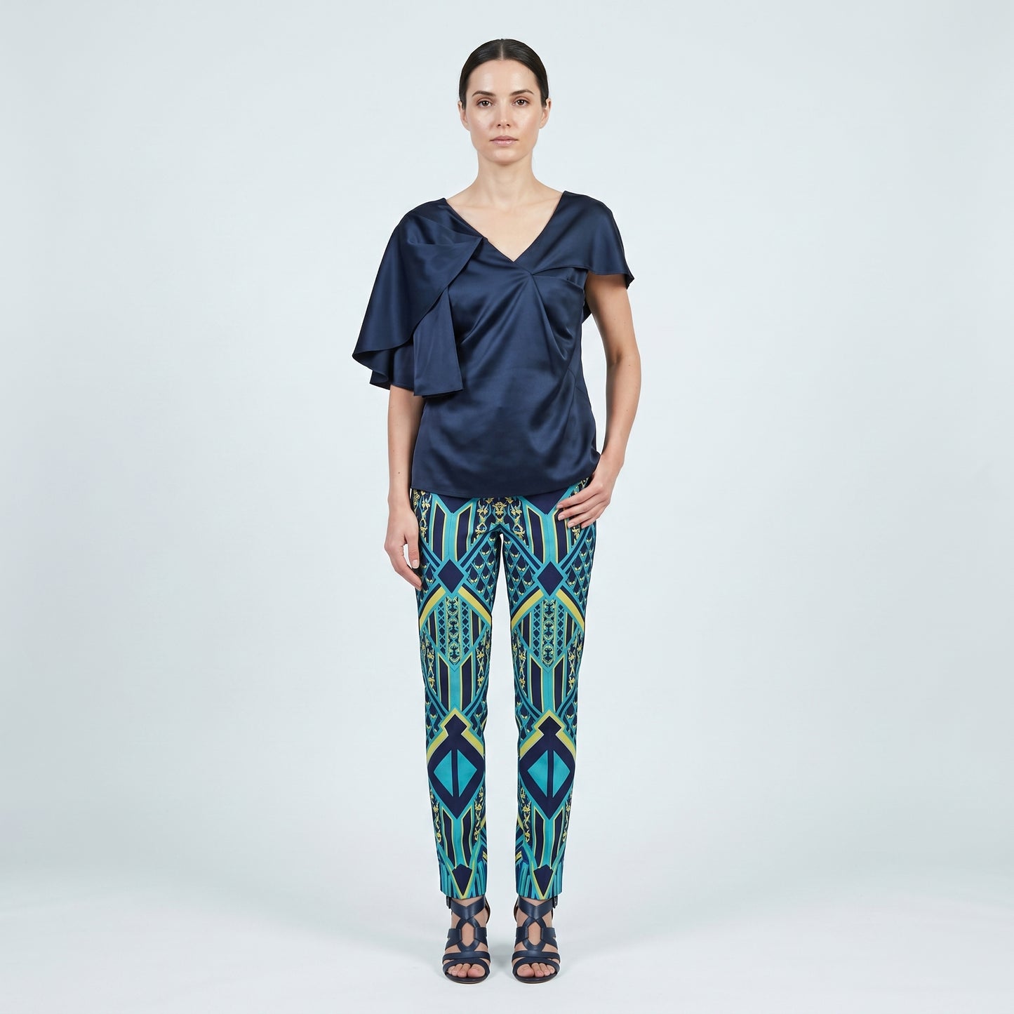 Draped Asymmetric Satin Blouse