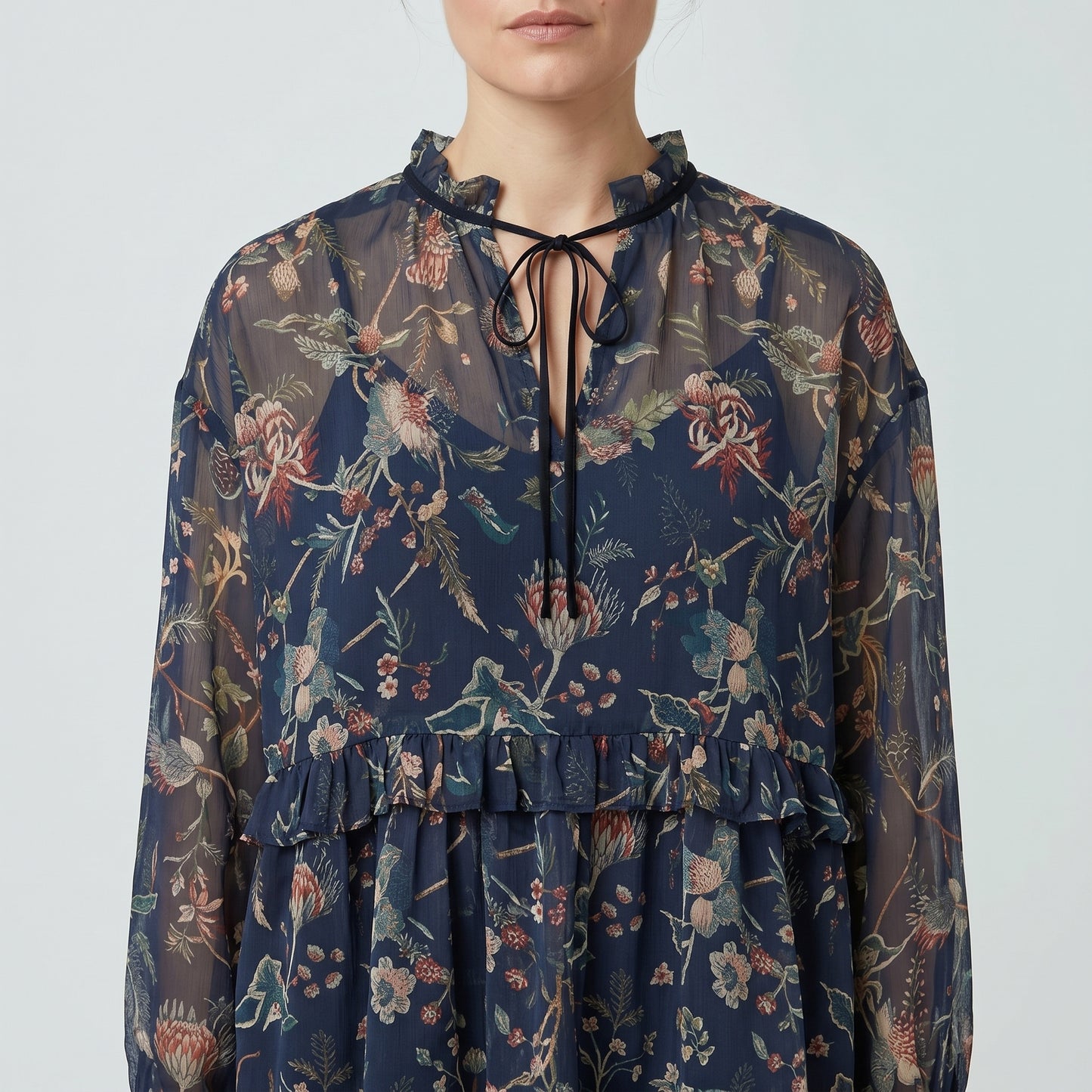 Sheer Floral Ruffled Blouse