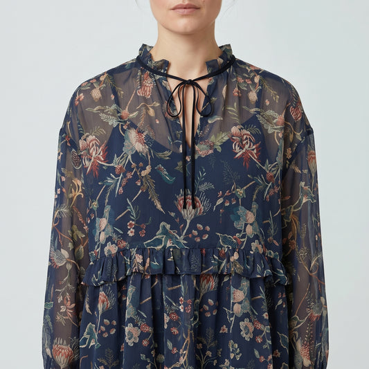Sheer Floral Ruffled Blouse