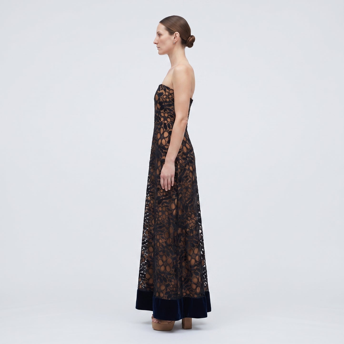 Strapless Lace Floral Evening Gown