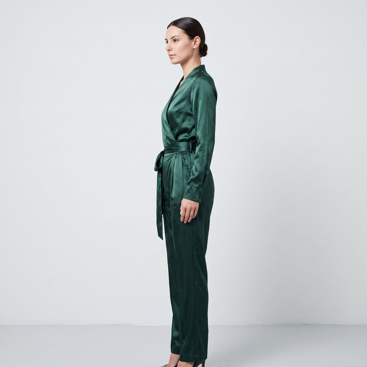 Emerald Satin Wrap Jumpsuit